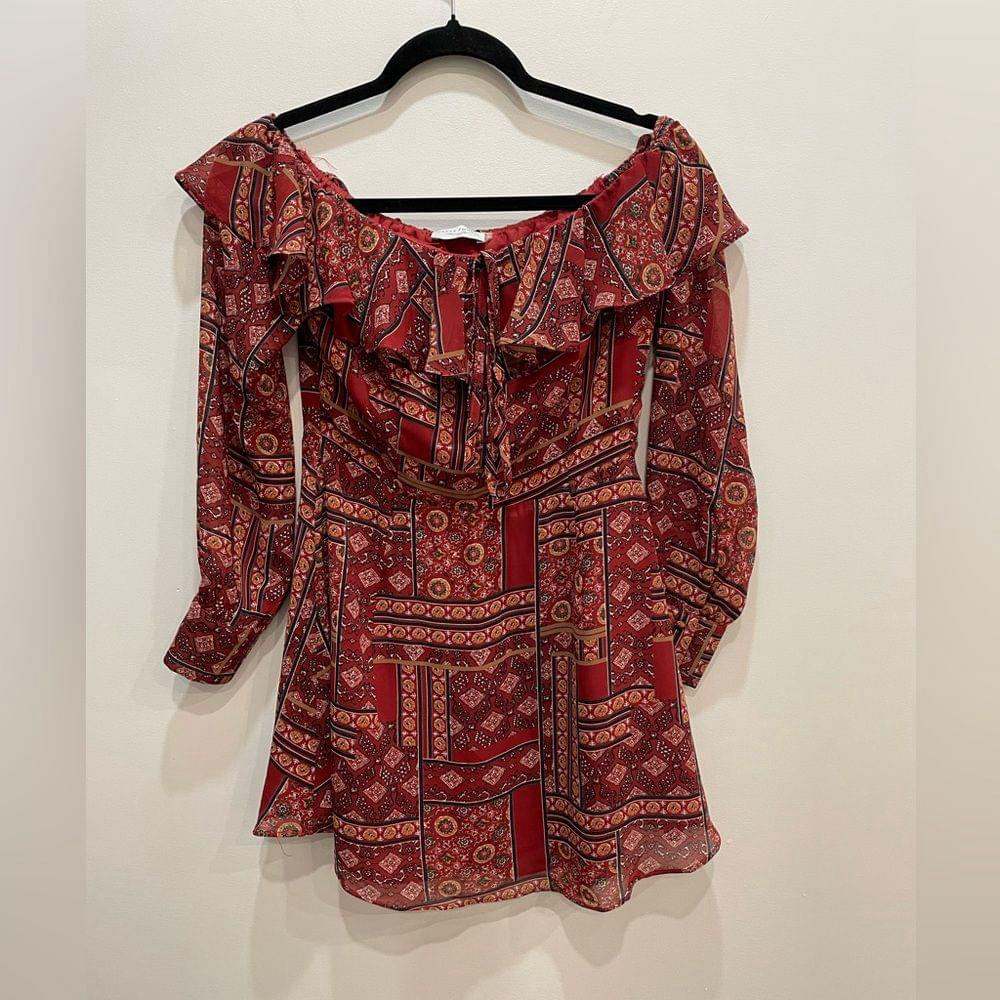 Dress Forum Ruffle Paisley Mini Dress Off Shoulder Medium Southwestern Cowgirl